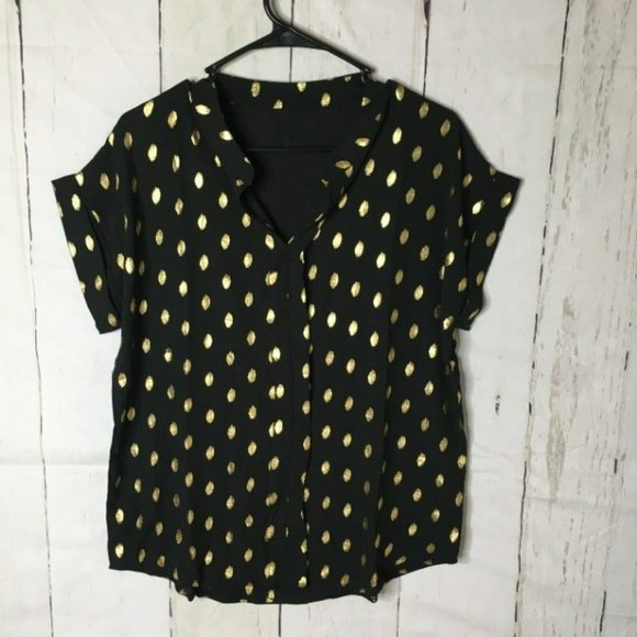 SHEIN Tops - Shein Womens Black Blouse Gold Spots Large NEW